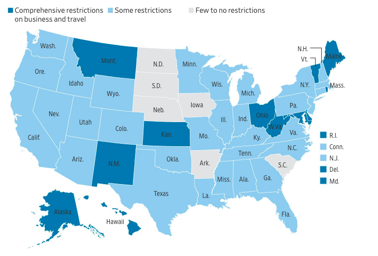 Map of restrictions by state